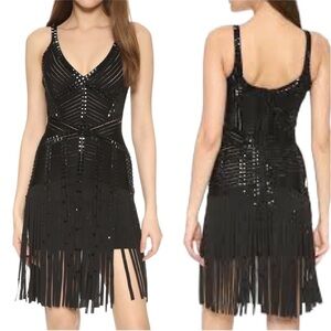 Hervé Léger Jadelyn Fringe Black Dress